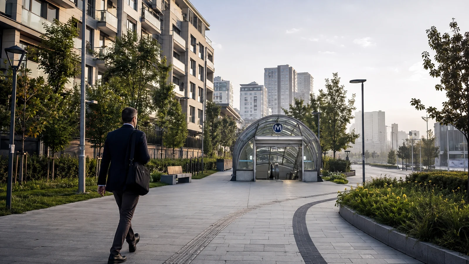 Başakşehir’de konutlardan metro istasyonuna yürüyen bir çalışan