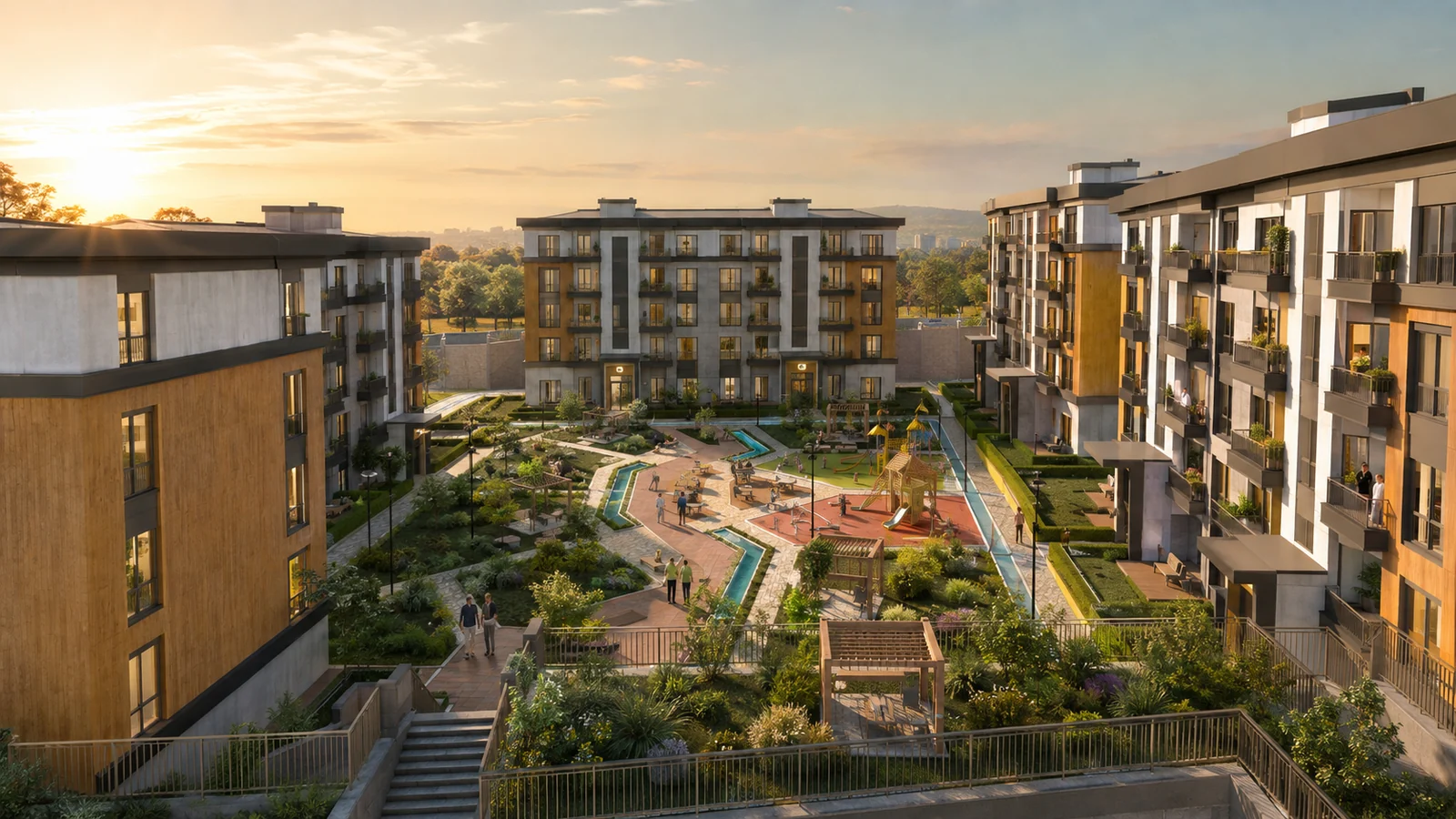 Kayaşehir Millet Bahçesi yanında Tane Koru az katlı konutları ve yeşil peyzaj