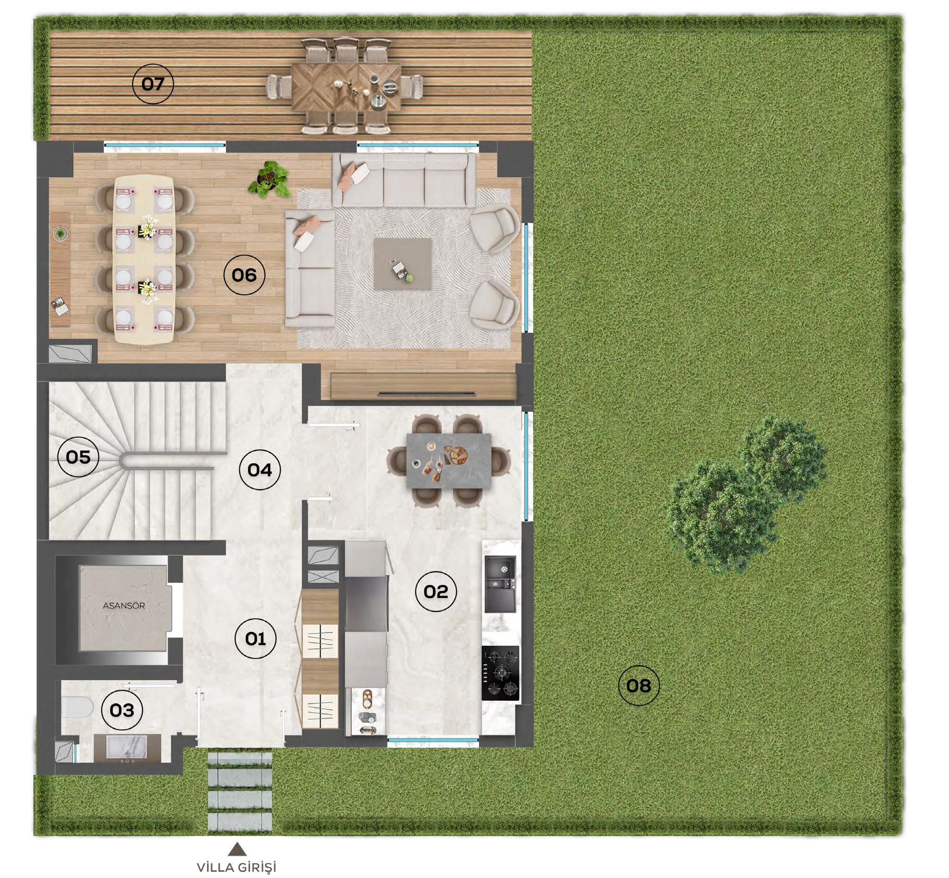 Tane Villas 5+1 zemin kat planı